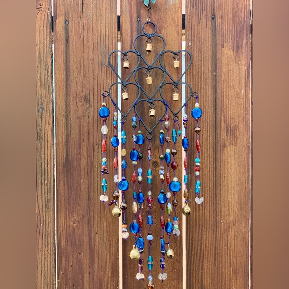 Diamond Shaped Heart Wind Chimes Hand Blue Glass Beads (Made To Order) - Picture 6 of 9